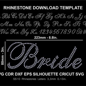 Letras de fonte de strass alfabeto cursivo manuscrito casamento noiva fonte extravagante silhueta cricut svg modelo download corte arquivo digital ss10
