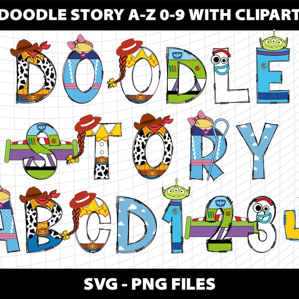 Doodle Story SVG Buchstaben Alphabet Schriftart Doodle Story Bundle Sublimation SVG Design Download digitale Dateivorlage Kommerzielle Nutzung