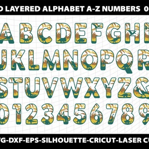 3D-lager dinosaurie Svg alfabet papper laserskuren mall dekor barn barnrum bokstäver typsnitt silhuett Cricut Dxf digital fil bild 2