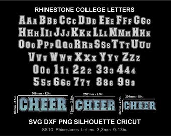 Rhinestone and Htv Vinyl Font Letters Alphabet College Varsity Silhouette Cricut Svg Cutting Template Download Digital File SS10 DTF & HTV
