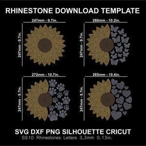 Strass tournesol 4 modèle patte de papillon coeur printemps Silhouette Cricut Svg coupe téléchargement fichier numérique SS10