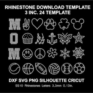 Rhinestone Mom Template 3 inch 24 Templates Cliparts Silhouette Cricut Svg Cut Download Cutting Design Cutting Digital File SS10