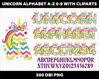 Unicorn Birthday Girl Alphabet Letters Numbers Font Sublimation Png Font Design Download Digital File