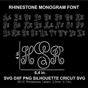 Rhinestone Monogram Letters Font Alphabet Cricut Svg Silhouette Dxf Cut Template Download Cutting Digital File SS10 Font