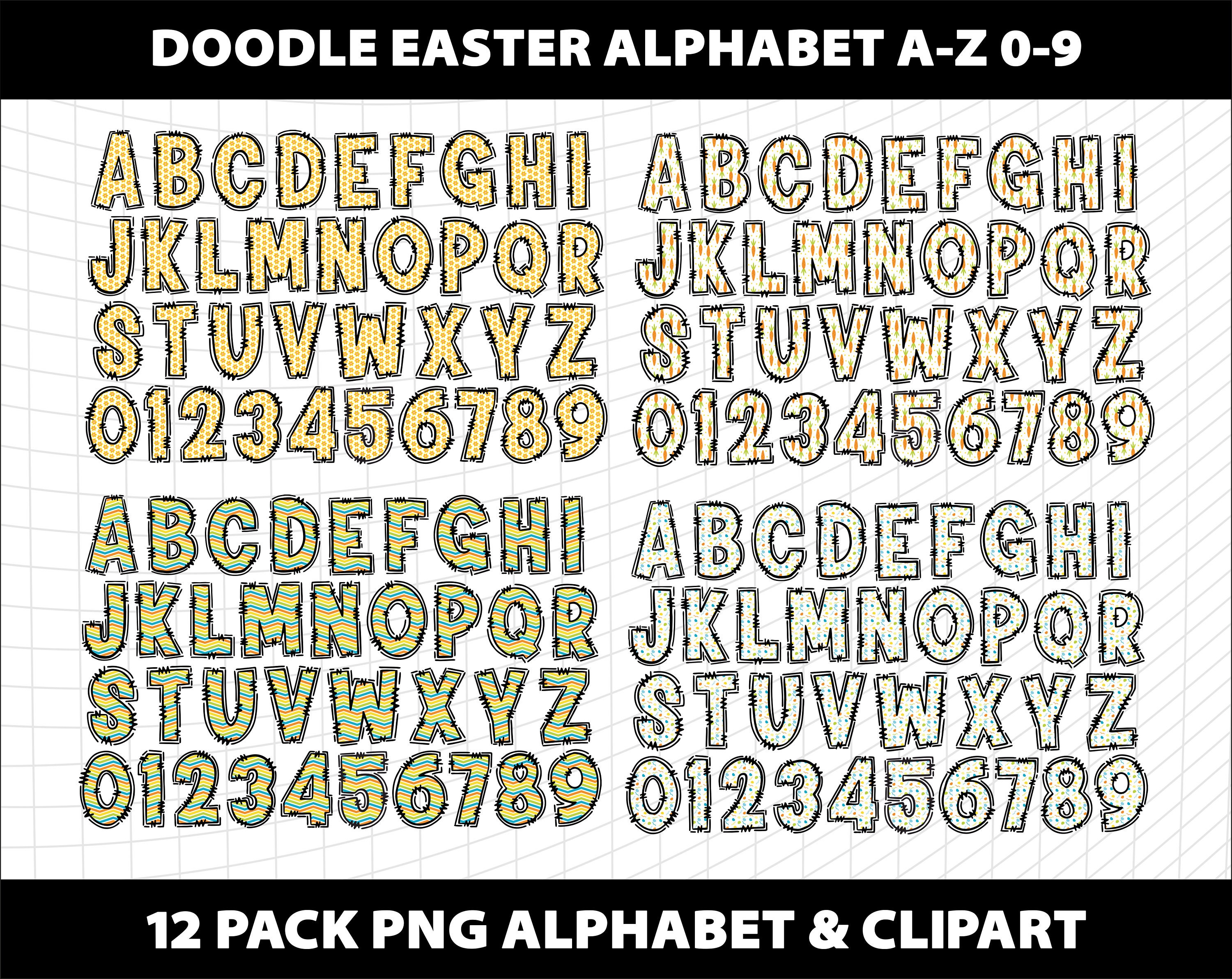 Doodle Easter Egg Spring Letters Alphabet and Clipart Bundle PNG ...