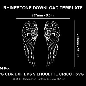 Rhinestone Wings Silhouette Cricut Cameo Cut Svg Rhinestone Template Download Digital File SS10 SVG