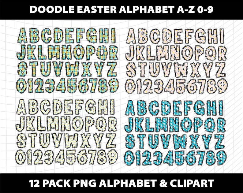 Doodle Easter Egg Spring Letters Alphabet and Clipart Bundle PNG ...