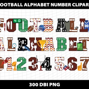 Football Letters Alphabet Number Cliparts Font Sublimation Varsity Sports American Football College Numbers Template Download Digital File