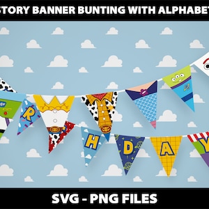 Party Flags Banner Bunting Svg Png Banner Bundle Toy Story Cliparts Birthday Party idea Sublimation Design Download Digital File Printable