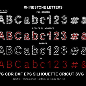Letras de Rhinestone 2 Color Fuente Alfabeto Rhinestone Fuente Silueta Cameo Cricut Svg Dxf Corte Archivo Digital SS10
