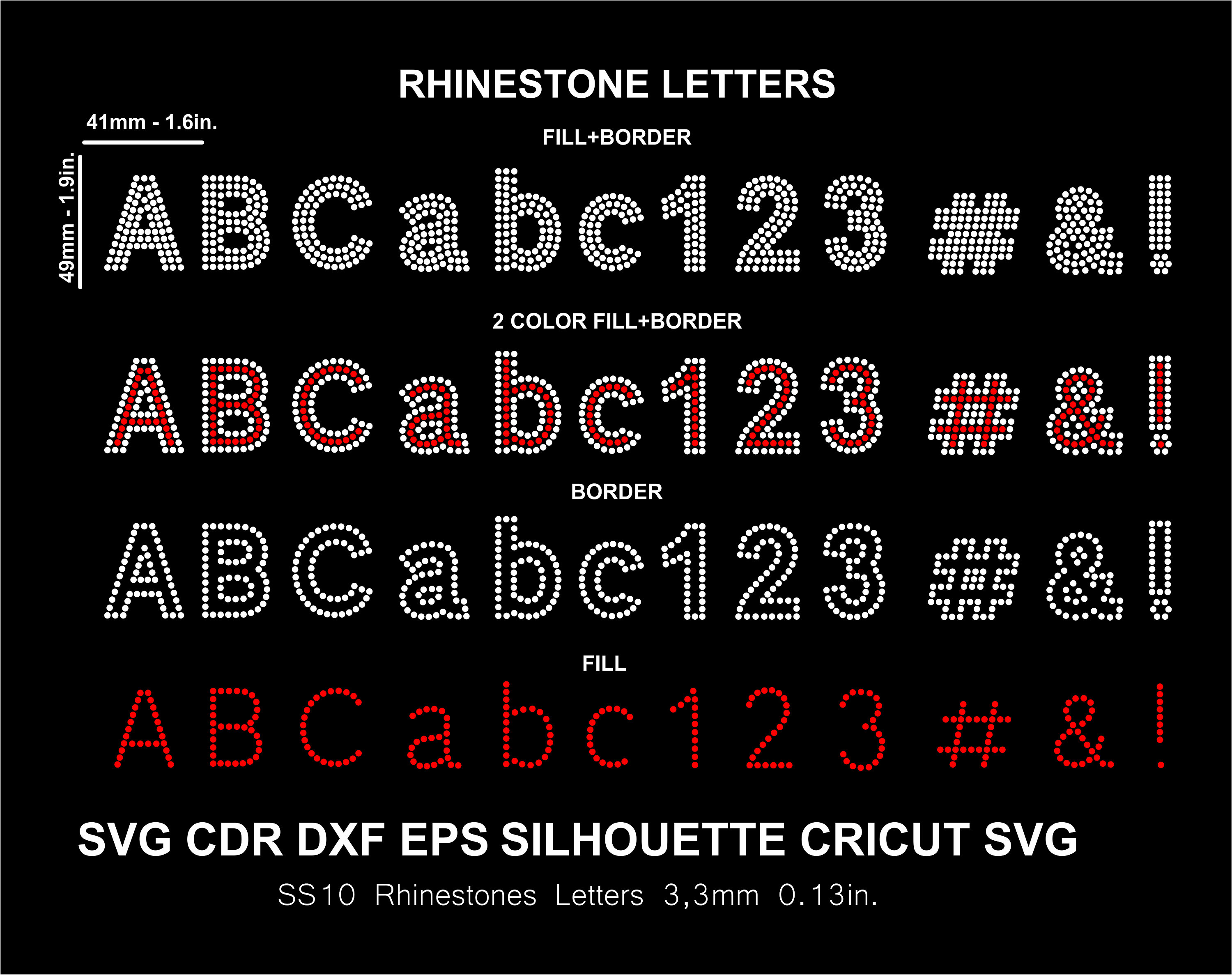 Rhinestone Letters 2 Color Font Alphabet Rhinestone Font Silhouette Cameo  Cricut Svg Dxf Cutting Digital File SS10 