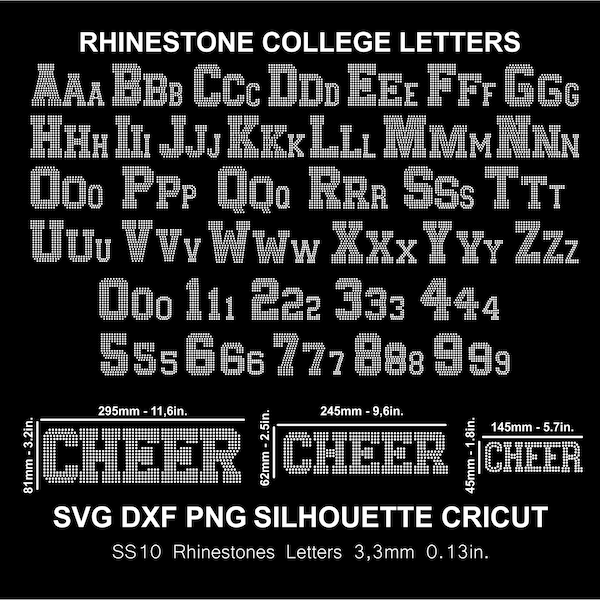 Rhinestone Font Letters Alphabet College Sports Font Cheer Silhouette Cameo Cricut Svg Png Dxf Cutting Template Download Digital File SS10