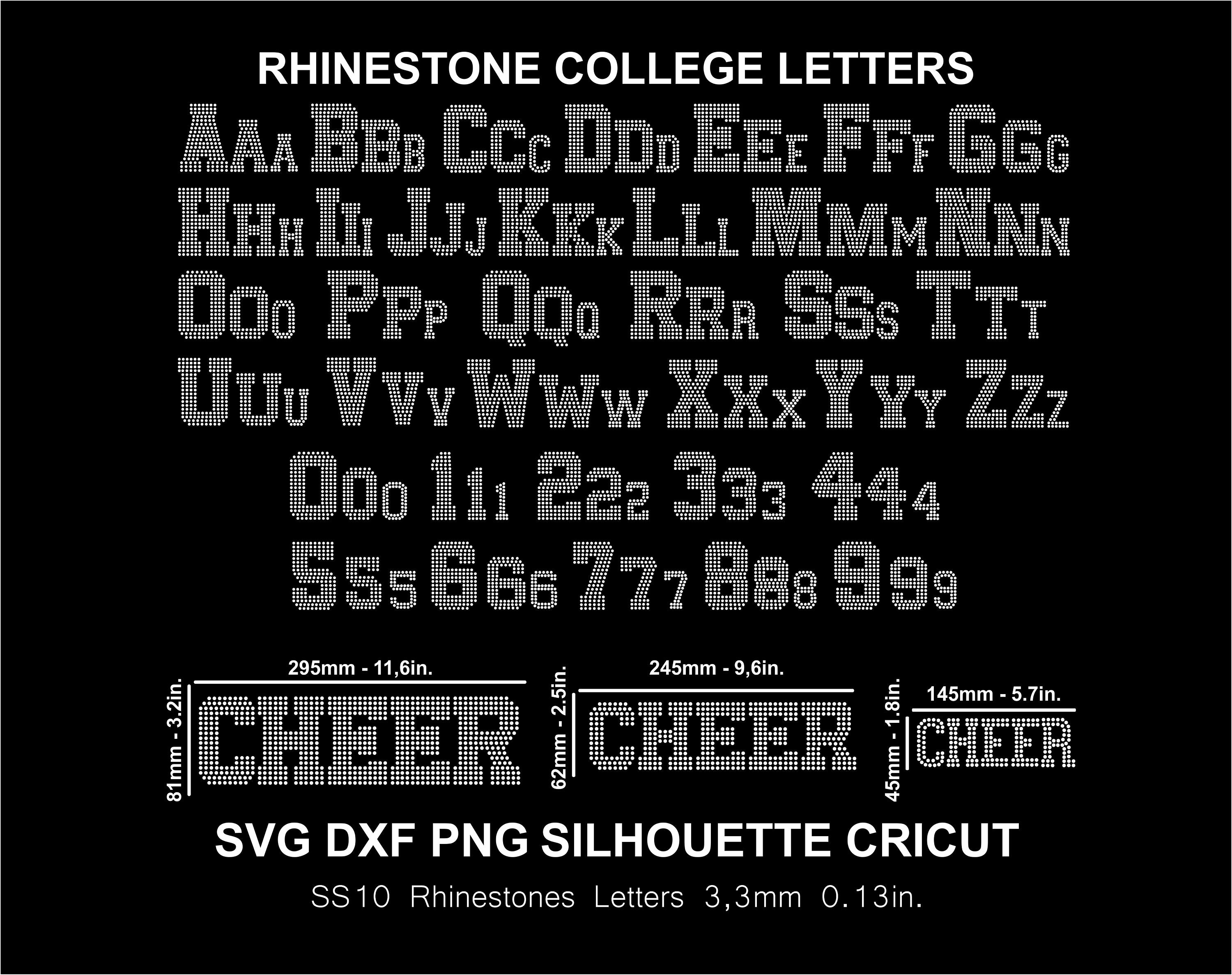 Rhinestone Font Letters Alphabet College Sports Font Cheer Silhouette Cameo Cricut Svg Png Dxf Cutting Template Download Digital File SS10