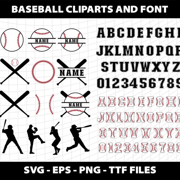 Baseball Svg Split Cliparts Varsity Sports College Font Alphabet Numbers Baseball Monogram Svg Template Download Digital File
