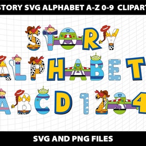 Letras del alfabeto de Toy Story, imágenes prediseñadas, SVG, PNG, paquete de fiesta, diseño de sublimación, descarga de archivo digital, plantilla imprimible, uso comercial