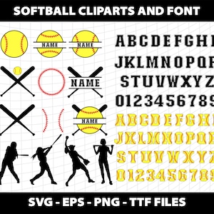 Softball Svg Split Cliparts Varsity Sports College Font Alphabet Numbers Softball Monogram Svg Template Download Digital File