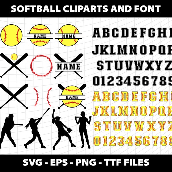 Softball Svg Split Cliparts Varsity Sports College Font Alphabet Numbers Softball Monogram Svg Template Download Digital File