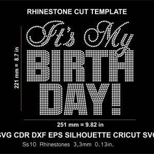 Strass Es ist mein Geburtstag Silhouette Cameo Cricut SVG Cdr Dxf Schnitt Plan Vorlage Download Digitale Datei SS10