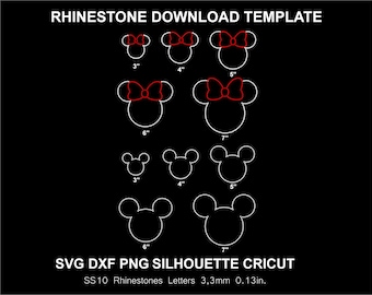 Rhinestone Mickey Minnie Silhouette Cricut Cameo Cut Svg Rhinestone Template Download Digital File SS10 SVG