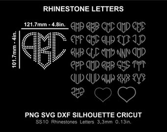 Rhinestone Monogram Heart Letters Font Alphabet Cricut Svg Silhouette Dxf Cut Template Download Cutting Digital File SS10 Font