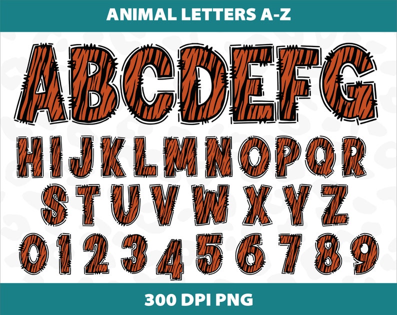 Animal Safari Font Alphabet Letters Sublimation Doodle Design Etsy