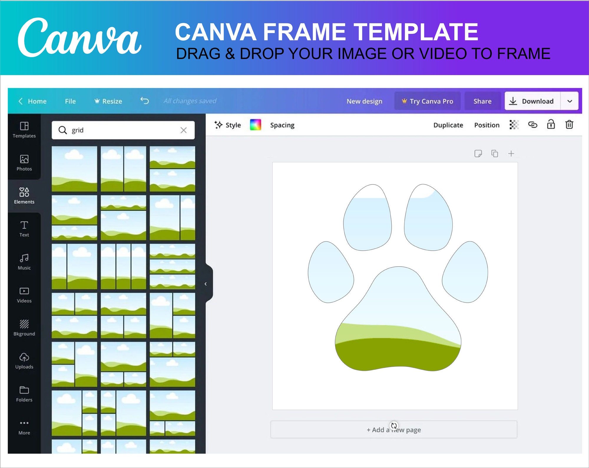 Dog Cat Paw Photo Collage Canva Frame Template Svg - Cdr - Ai - Canva ...