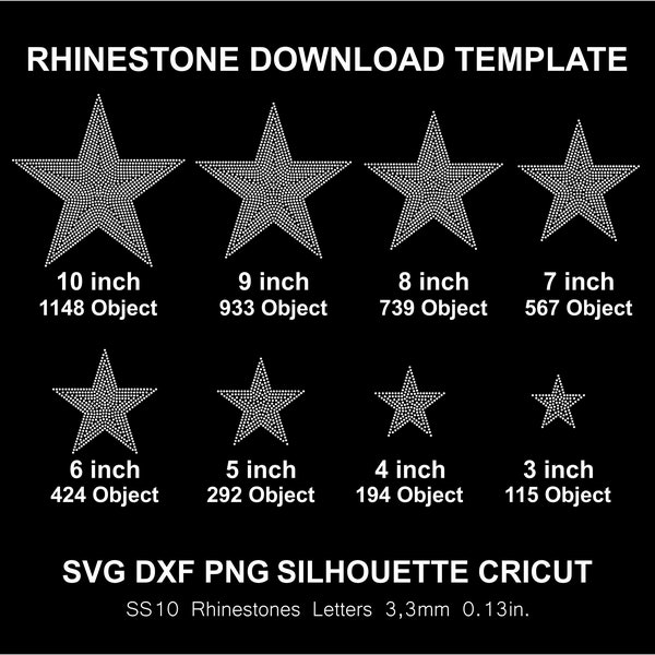 Rhinestone Svg Templates Star Bundle Silhouette Cricut Svg Dxf Png Cut Template Download Cutting Digital File SS10