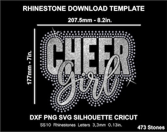 Cheer Girl Rhinestone and Htv Vinyl Template Silhouette Cricut Svg Png Dxf Cutting Download Digital File SS10 DTF & HTV