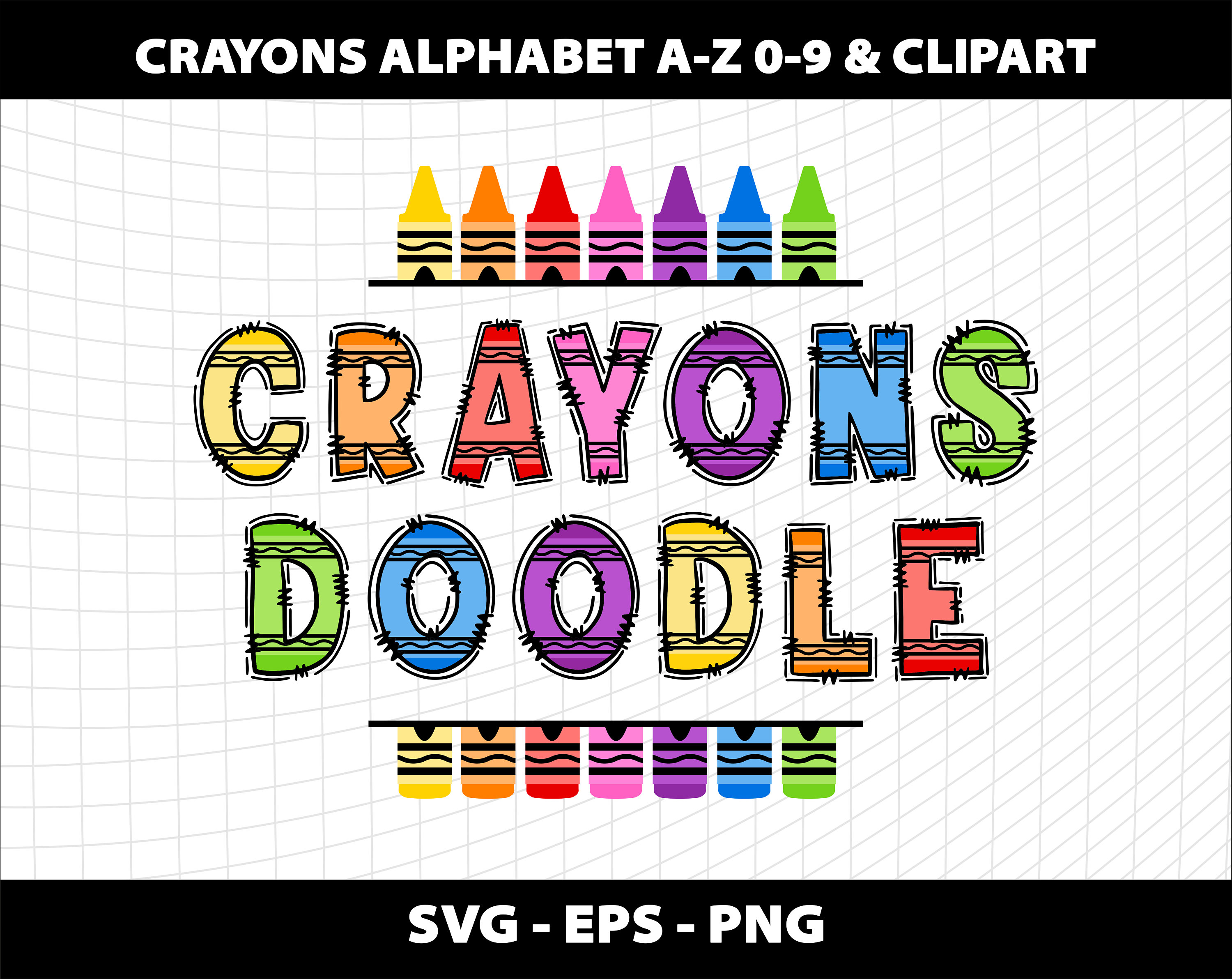 Crayons Doodle Letters Alphabet Svg Back School Cliparts Doodle Alphabet Font Crayon Svg Design Download Digital File Back To School Crayon