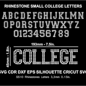 Letras pequeñas de diamantes de imitación para colegios, fuente, alfabeto, silueta de diamantes de imitación, cameo, Cricut, SVG, DXF, archivo digital de corte SS10