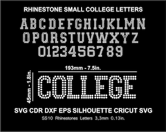 Small College Rhinestone Letters Font Alphabet Rhinestone Silhouette Cameo Cricut Svg Dxf Cutting Digital File SS10