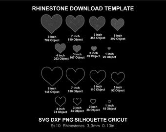 Rhinestone Svg Templates Heart Bundle Silhouette Cricut Svg Dxf Png Cut Template Download Cutting Digital File SS10