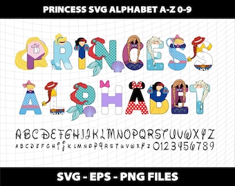 Princess Alphabet Svg Letters Font Number Font Letters Princess Cliparts SVG - PNG Birthday Party Sublimation Template Download Digital File