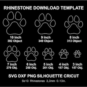 Strass Svg sjablonen Paw bundel silhouet Cricut Svg Dxf Png gesneden sjabloon downloaden snijden digitaal bestand SS10