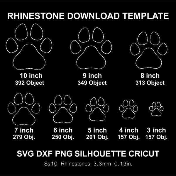 Rhinestone Svg Templates Paw Bundle Silhouette Cricut Svg Dxf Png Cut Template Download Cutting Digital File SS10