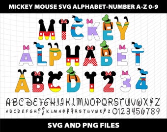Mickey Minnie Donalt Daisy Duck Svg Alphabet lettres police Svg Sublimation Design Télécharger le fichier numérique