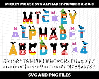 Mickey Minnie Donalt Daisy Duck Svg Alphabet lettres police Svg Sublimation Design Télécharger le fichier numérique