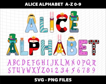Alice in wonderland Svg Letters Alphabet Font Bundle Sublimation Alice in wonderland Alphabet Svg Font Design Download Pattern Digital File
