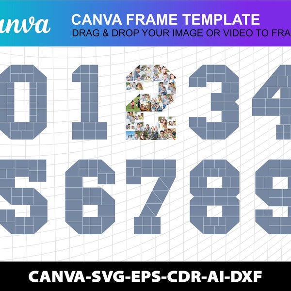 Number Photo Collage Canva Frame Template Design Photo Fill Editable Download Digital File