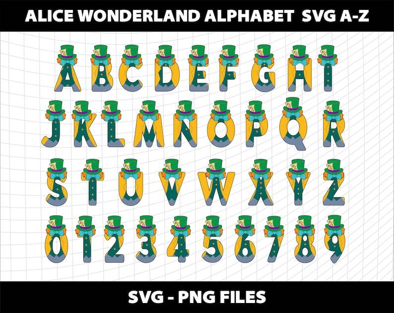Alice in Wonderland Letters Alphabet Font Svg Png Bundle Birthday Party ...
