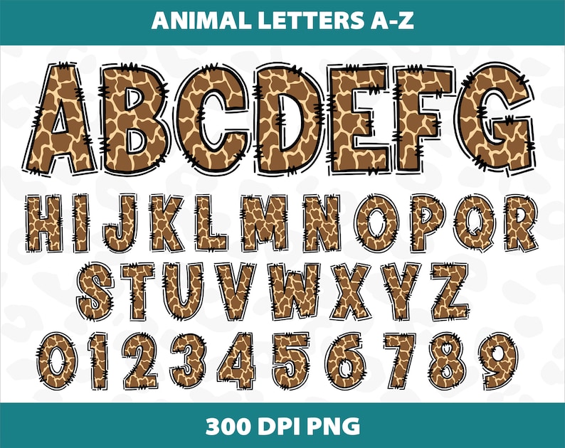 Animal Safari Font Alphabet Letters Sublimation Doodle Design Etsy