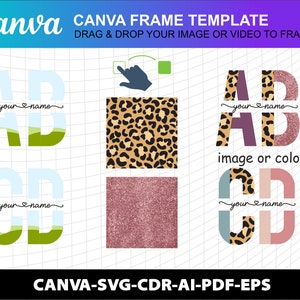 Split Half Letters Alphabet Font Blank Transparent Canva Frame Template Half Split Letters Design Photo Fill Editable Download Digital File