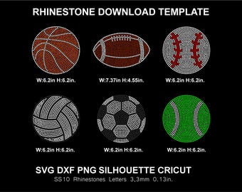 Rhinestone Ball Silhouette Cricut Svg Football Basketball Baseball Volleyball Softball Soccer Cutting Template Download Digital File SS10