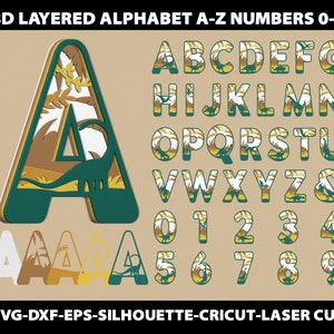 3D capas dinosaurio svg alfabeto papel corte láser plantilla vivero decoración niños habitación letras fuente silueta Cricut Dxf archivo digital