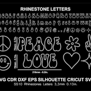 Strass lettere pace amore retrò Groovy Font alfabeto strass Font Silhouette Cameo Cricut Svg Dxf Scarica taglio File digitale SS10