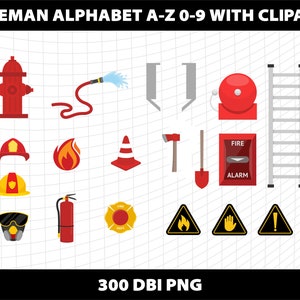 Fire Fighter Fireman Rescue Man Doodle Letters Alphabet Cliparts Png ...