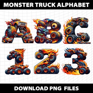 Monster Truck Letters Alphabet Font Clipart Png Template Bundle Design Download Digital File Printable Monstertruck Cliparts Use Commercial