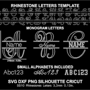 Strass Schrift Split Monogramm kleine Alphabet Zahl Buchstaben Silhouette Cricut SVG Png Schneidevorlage Download Digitale Datei SS10