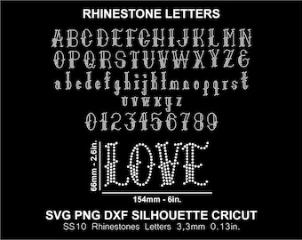 Czcionka Rhinestone Love, litery alfabetu, sylwetka Cricut, SVG, PNG, DXF, szablon do cięcia, pobierz plik cyfrowy SS10
