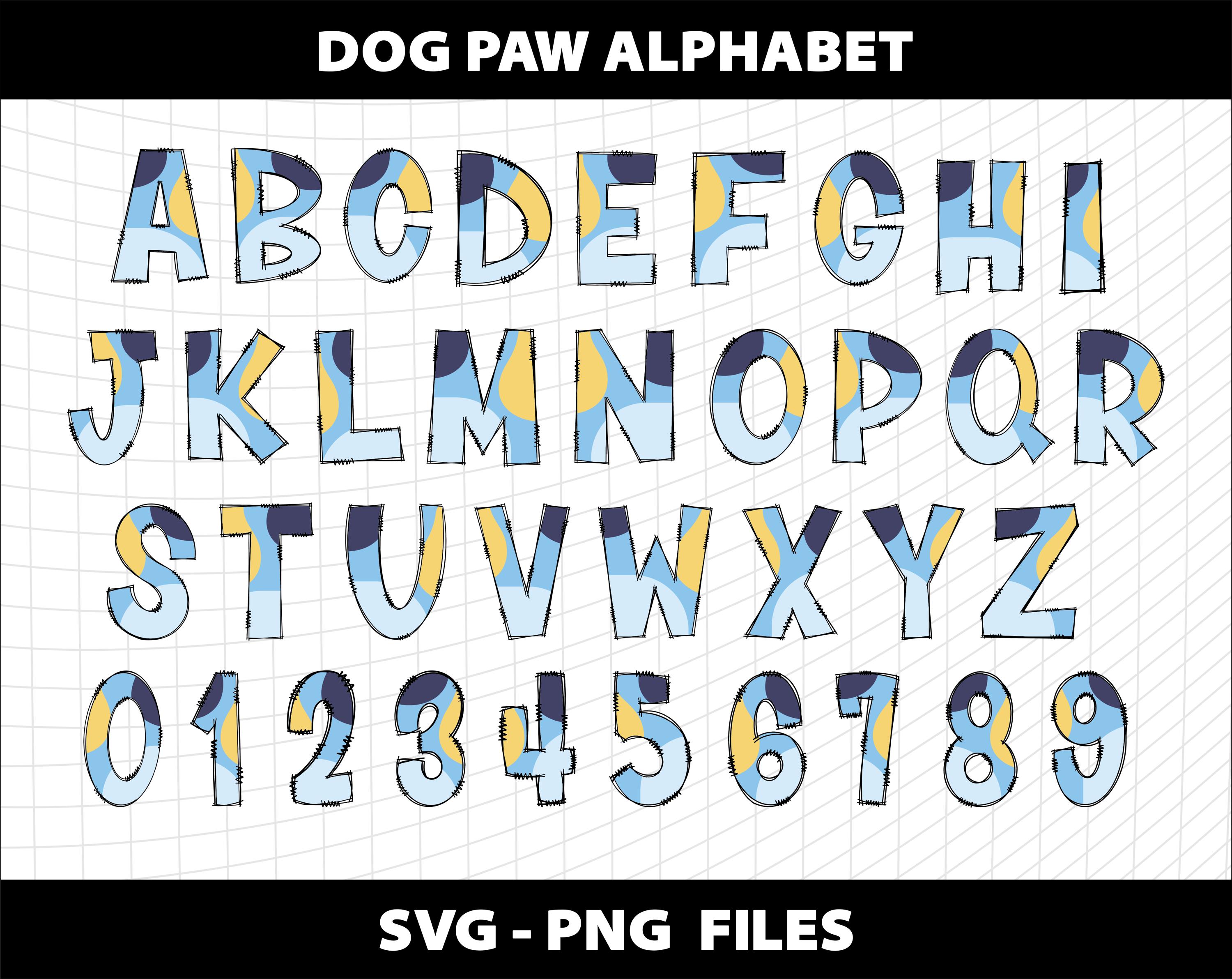 Pet Lettering Blue Dog Paw Pet Doodle Letters Alphabet Number Font Svg Png Clipart ...
